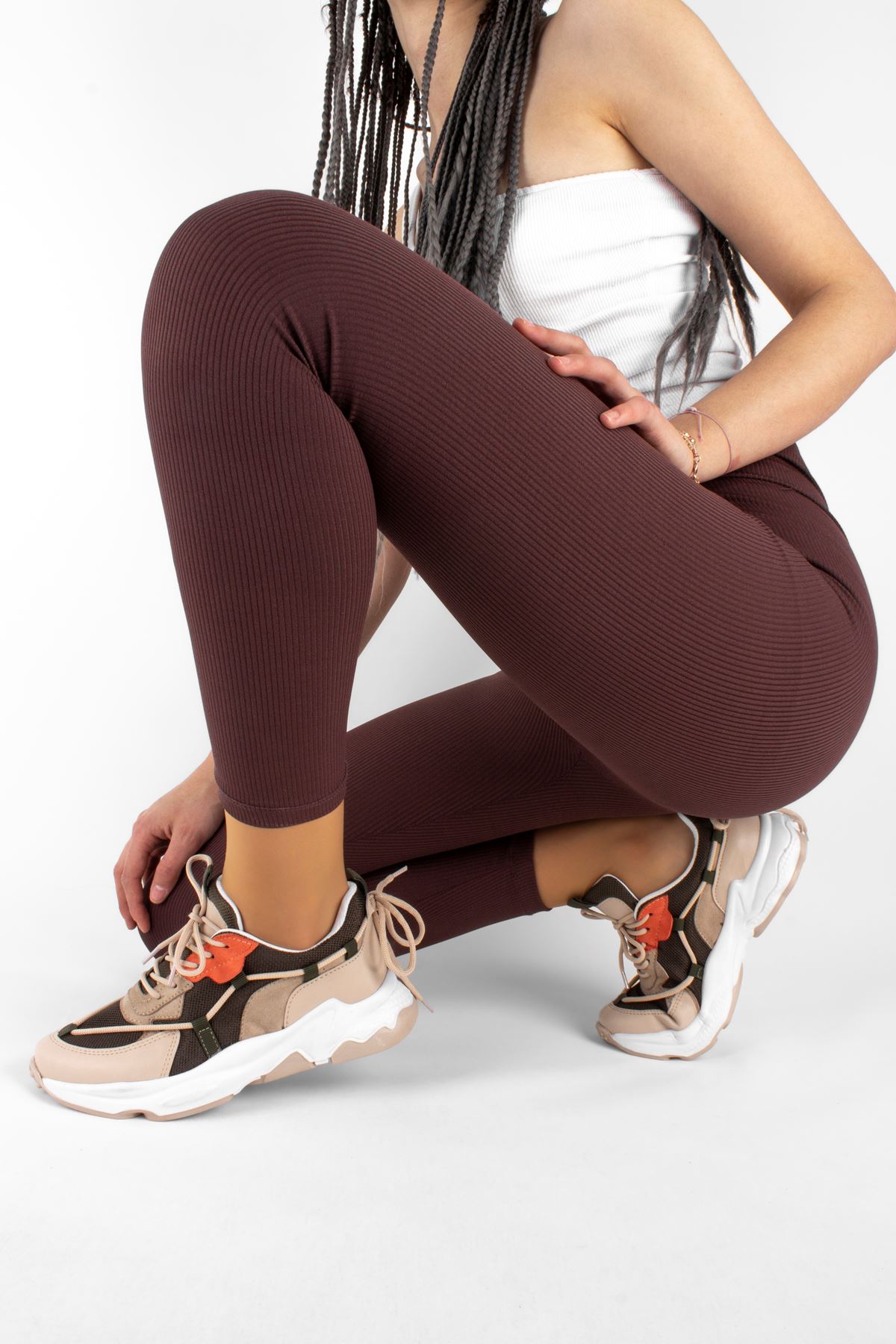 Rosta Kadın Spor Ayakkabı İp Detaylı-Kahverengi