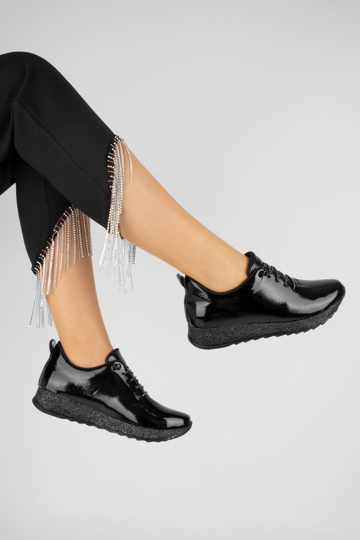 Becca Kadın Ayakkabı Parlak Bağcıklı-siyah