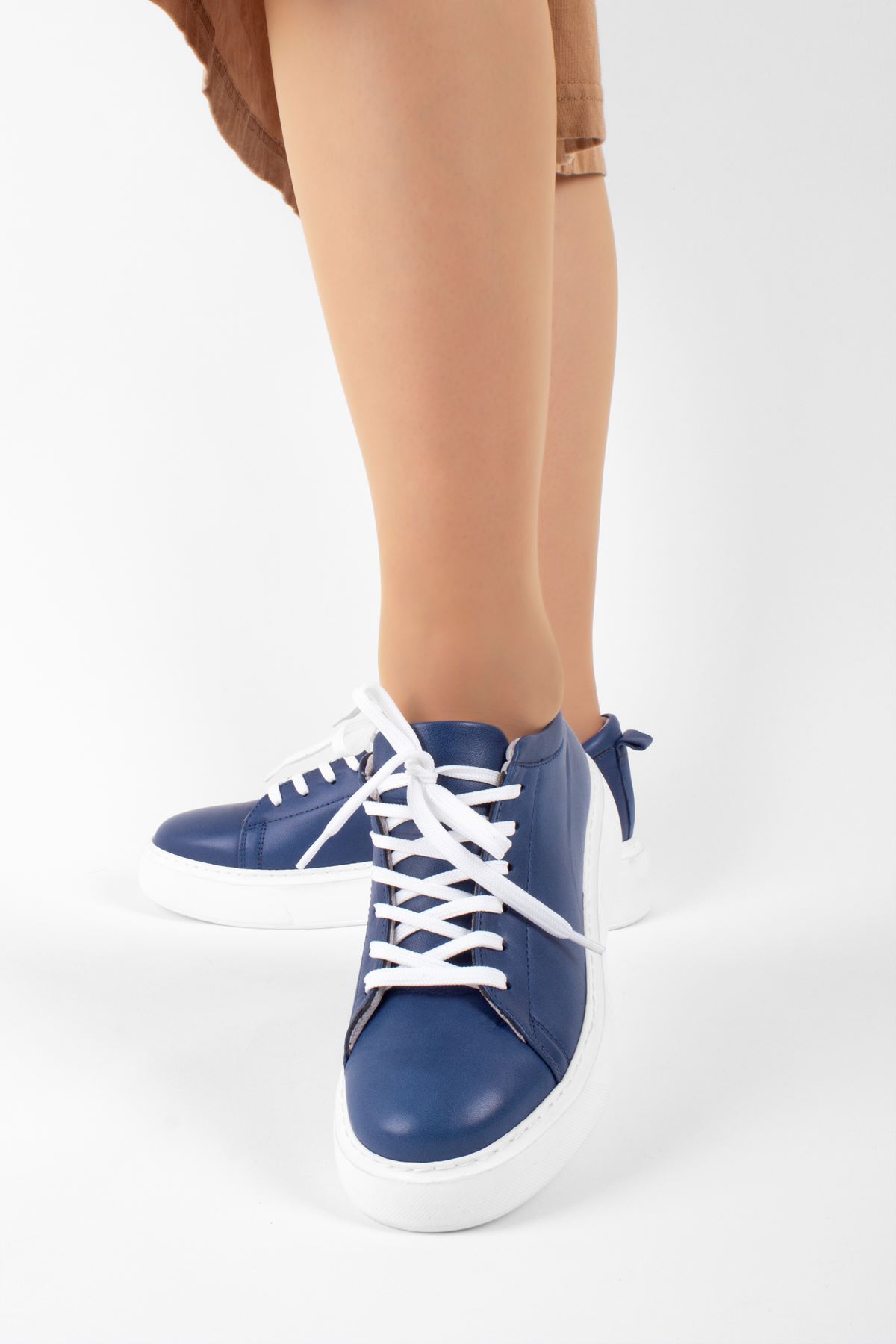 Duncan Kadın Bağcıklı Hakiki Deri Spor Ayakkabı-Mavi