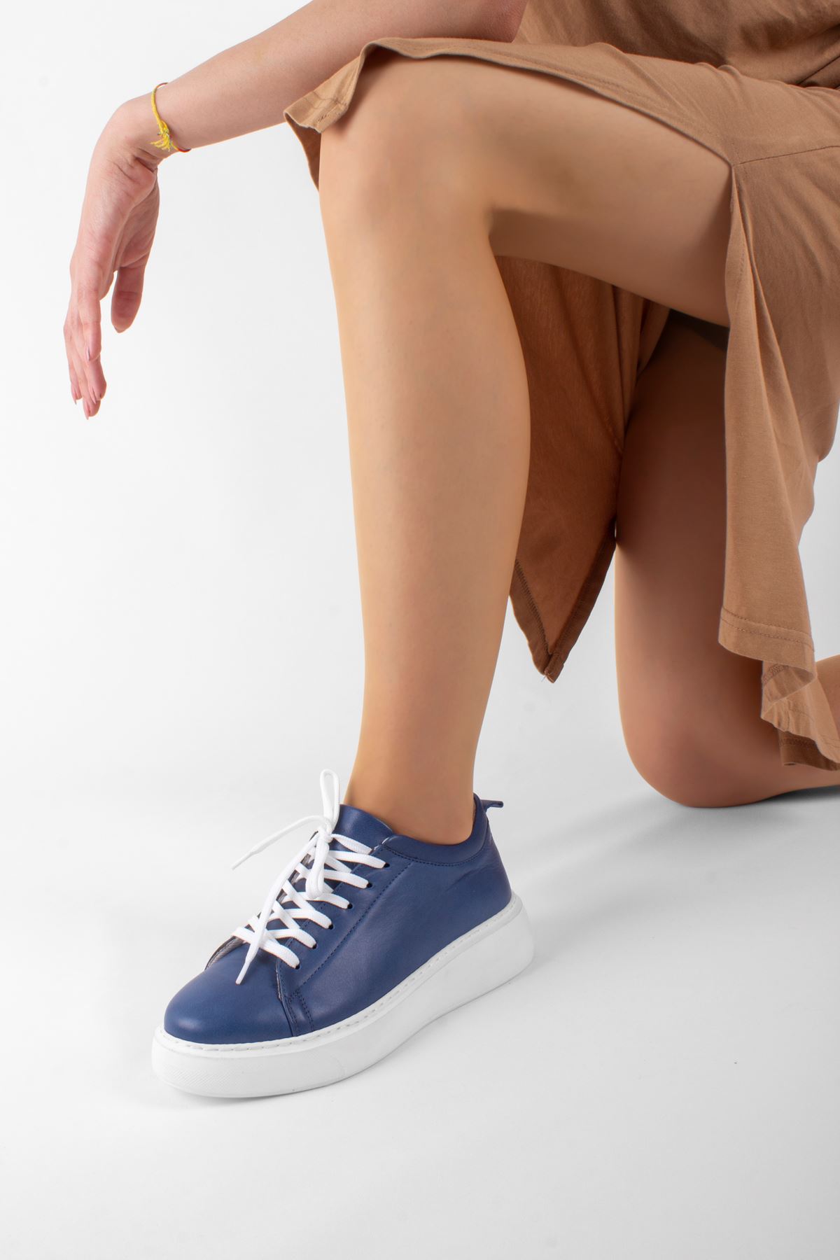 Duncan Kadın Bağcıklı Hakiki Deri Spor Ayakkabı-Mavi