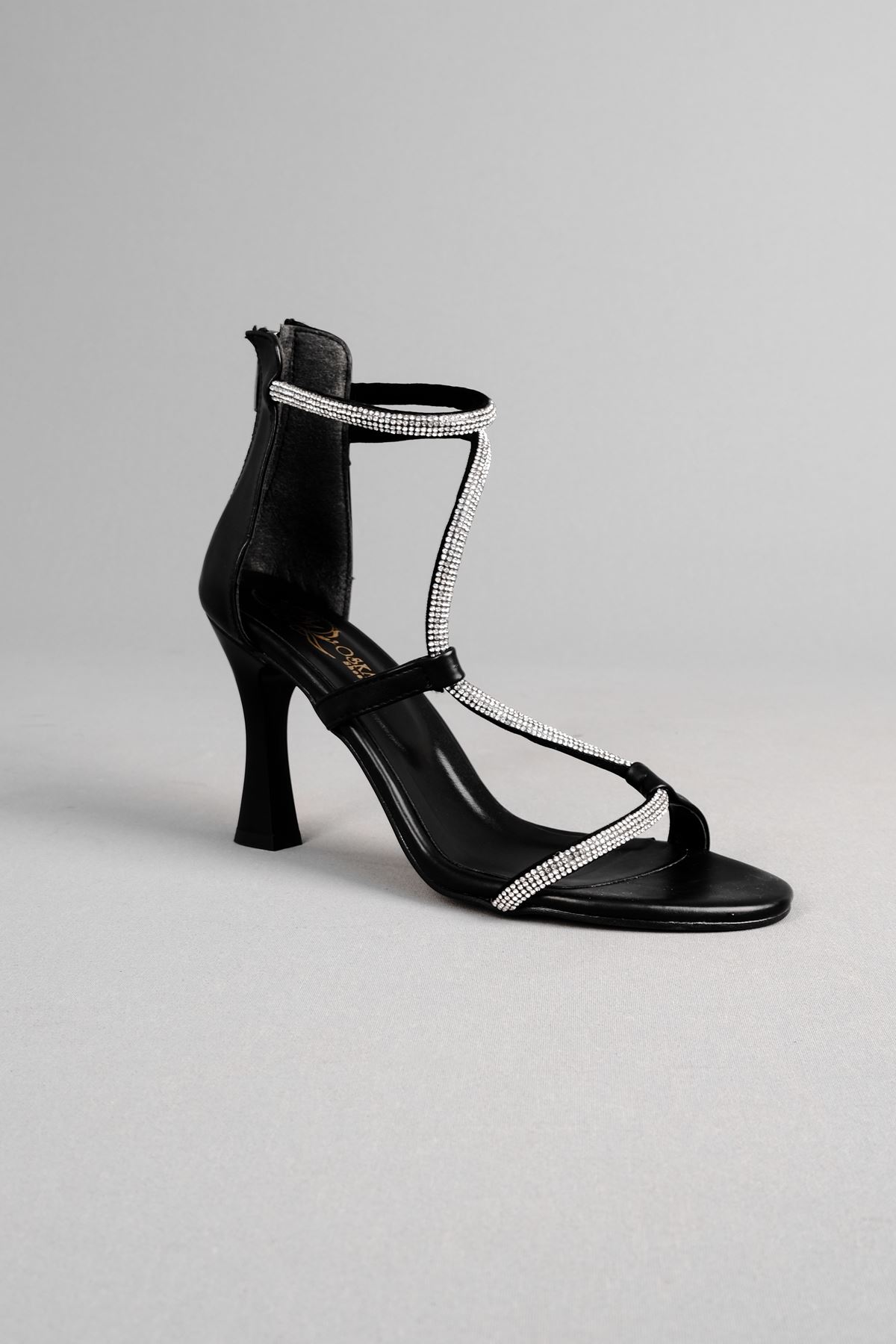 Twelve Kadın Topuklu Ayakkabı Taşlı Arkaı Fermuarlı-siyah