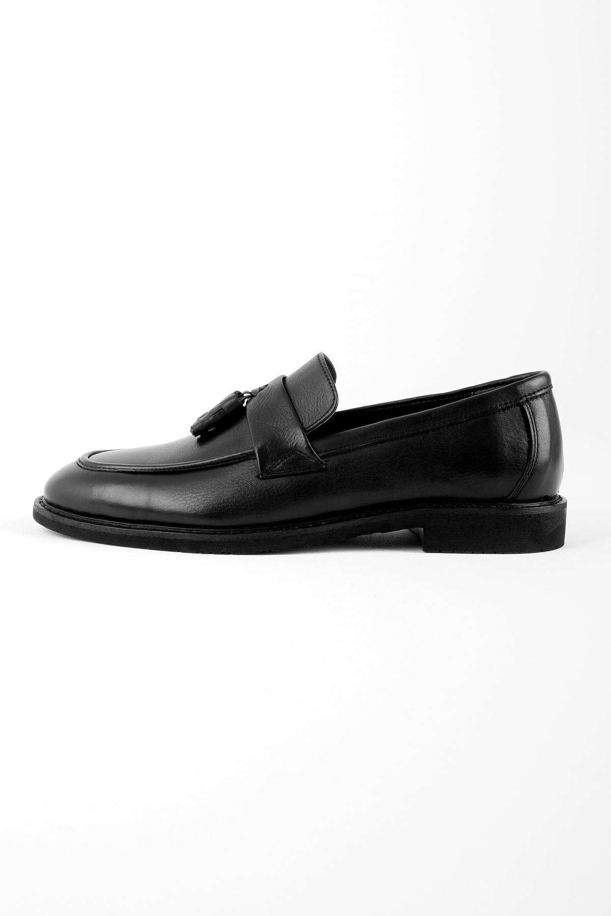 Javed Hakiki Deri Erkek Ayakkabı Püsküllü-siyah