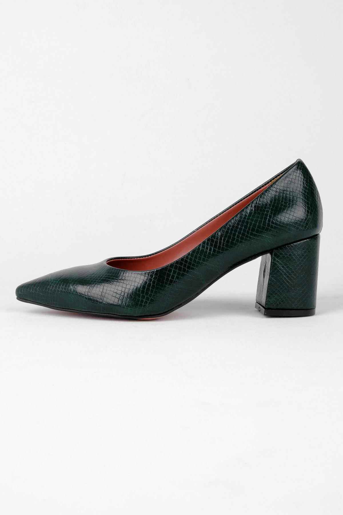 Honour Kadın Sivri Burun Kalın Topuklu Ayakkaı-Yeşil