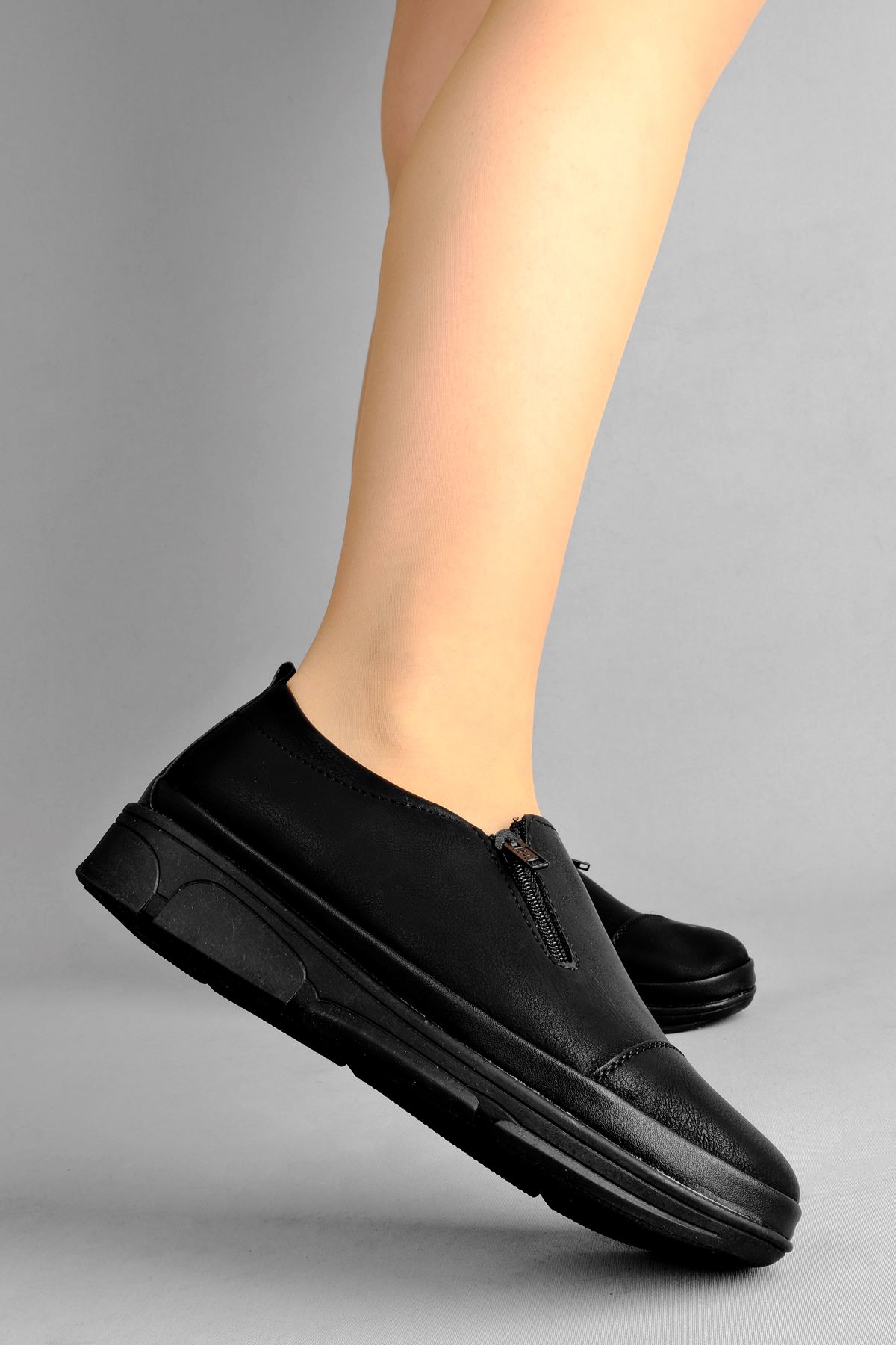 Plane Kadın Günlük Ayakkabı Fermuar Detaylı-siyah