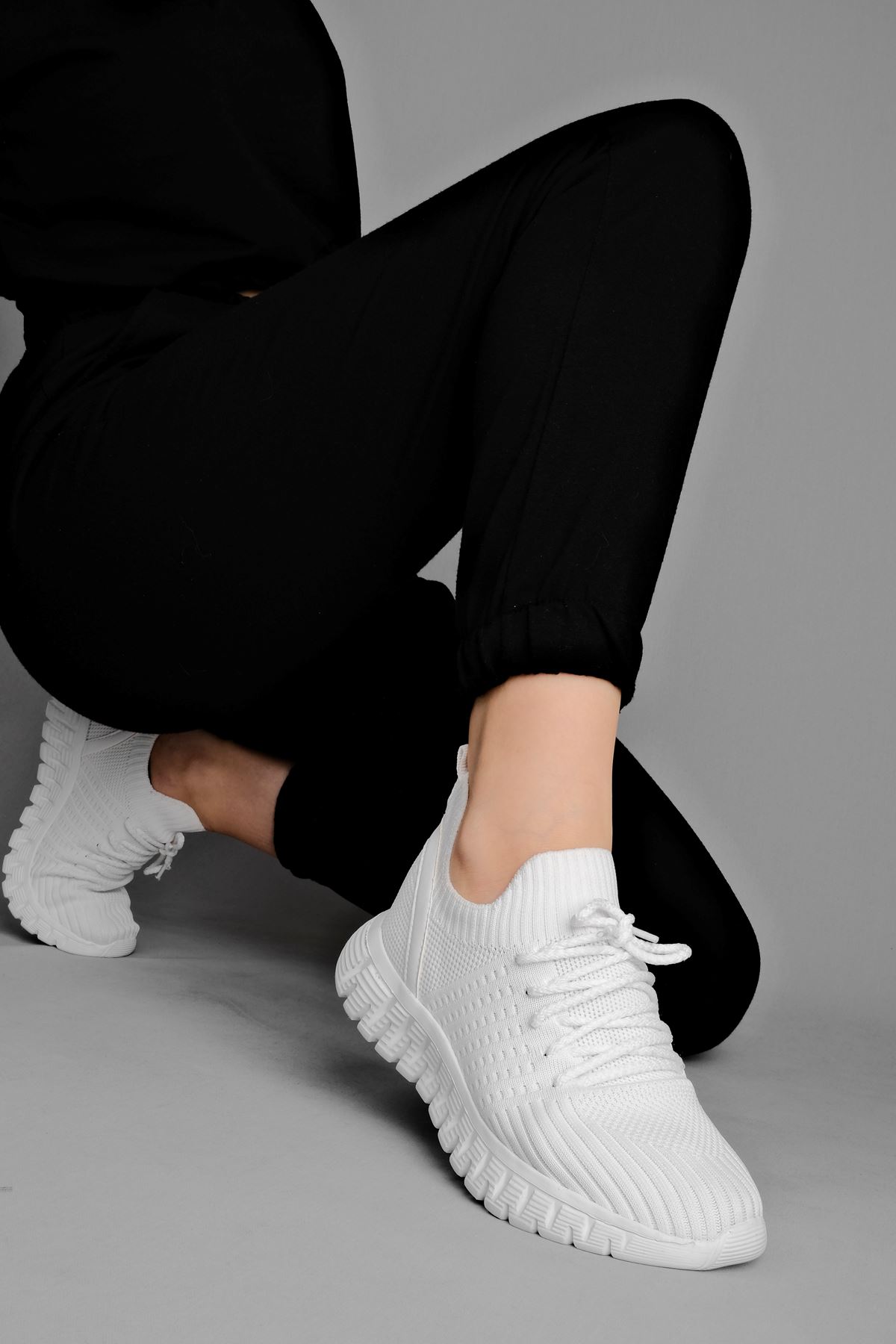 Fano Kadın Triko Spor Ayakkabı Bağcıklı-beyaz