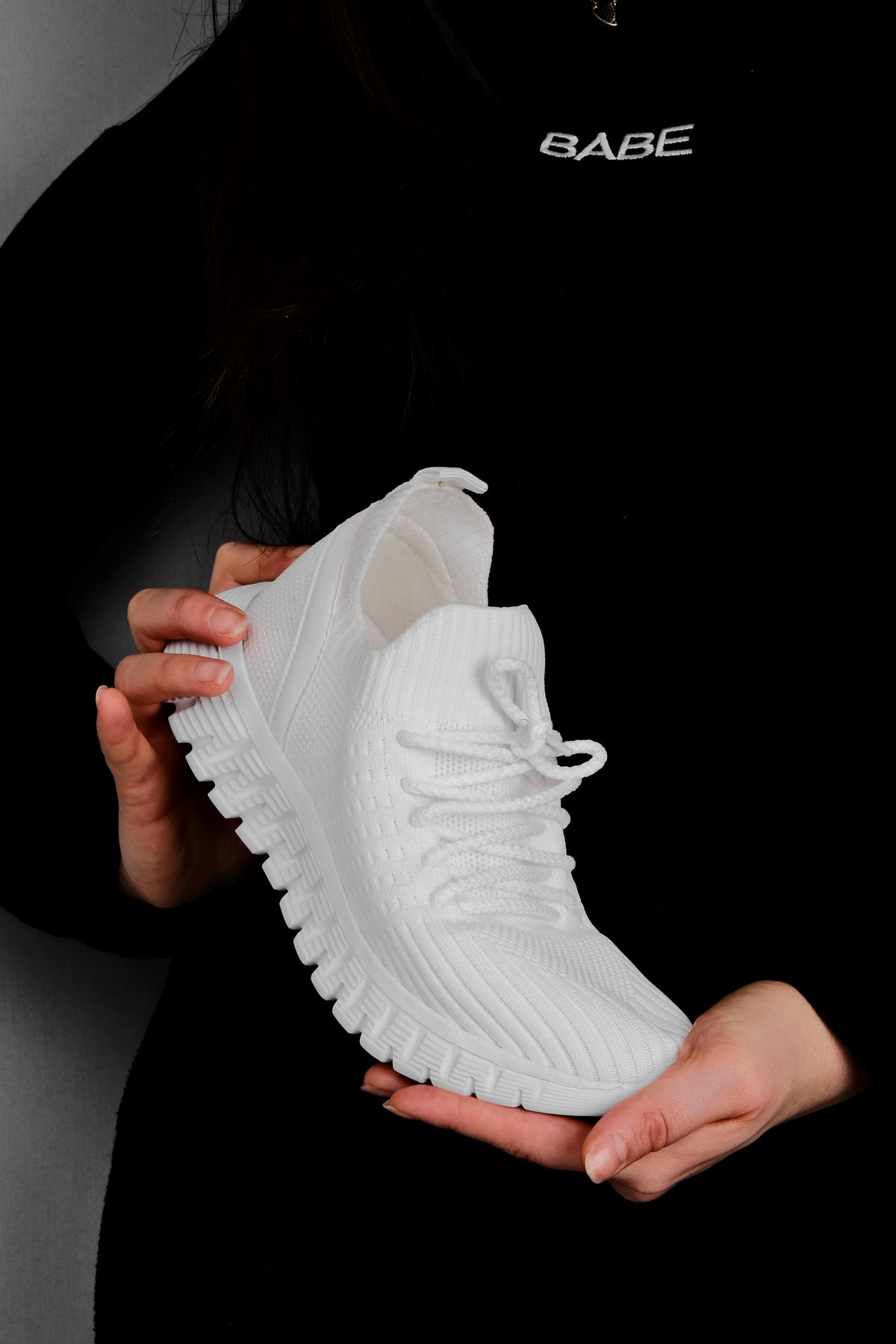 Fano Kadın Triko Spor Ayakkabı Bağcıklı-beyaz