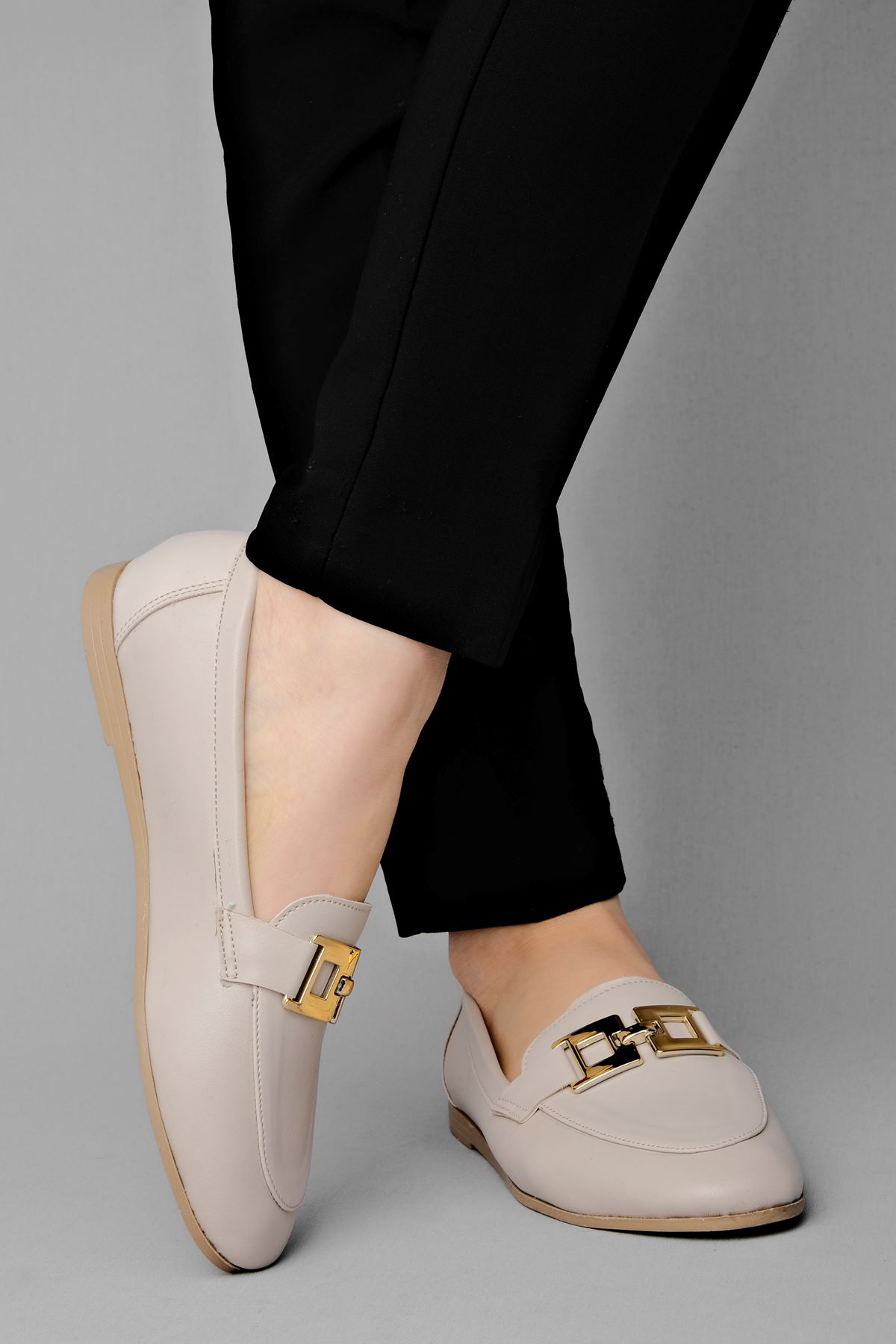 Benoda Kadın Babet Gold Tokalı-Krem - Kadın Ayakkabının Tek Adresi -  Lalshoes