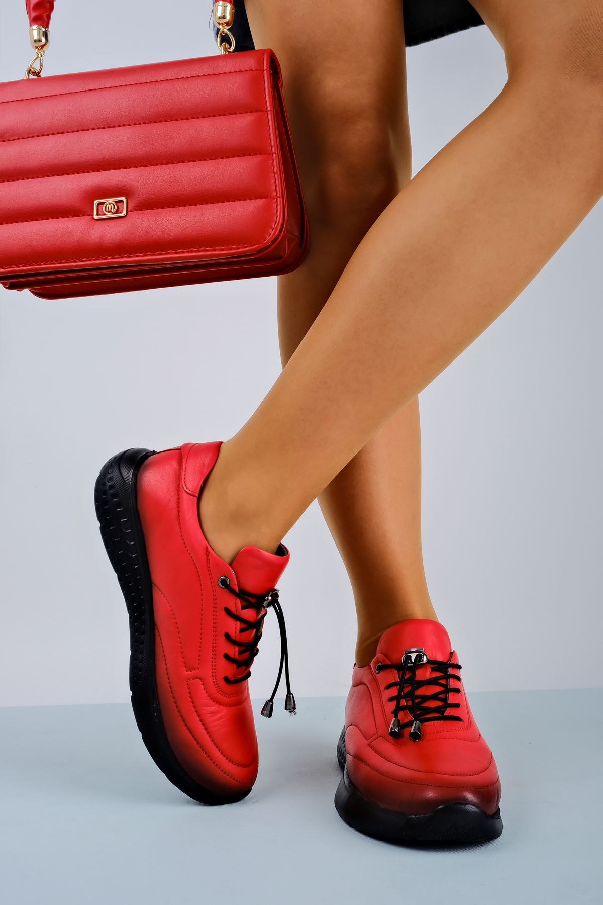 Kadın Spor Ayakkabı Hakiki Deri-Kırmızı