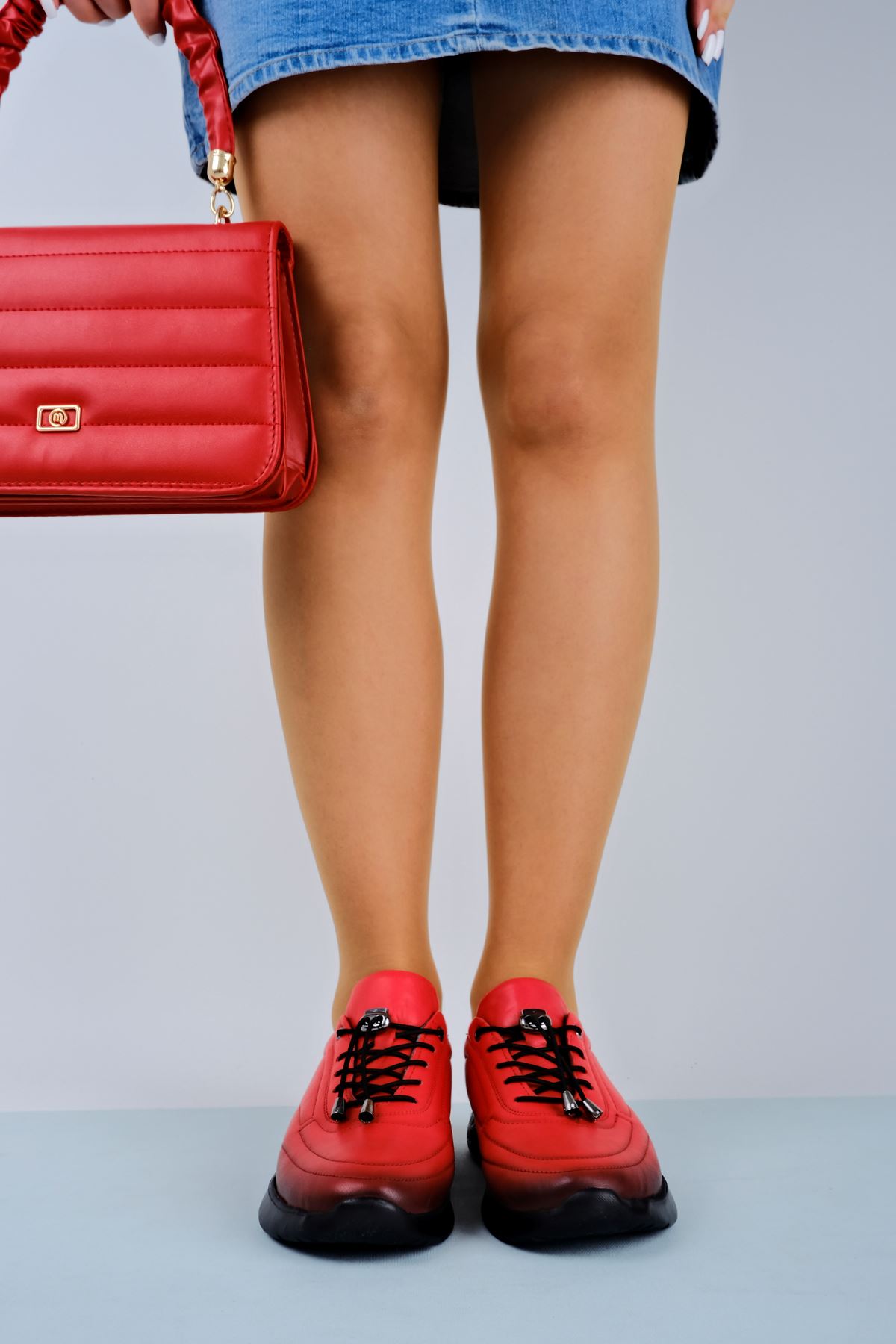 Kadın Spor Ayakkabı Hakiki Deri-Kırmızı