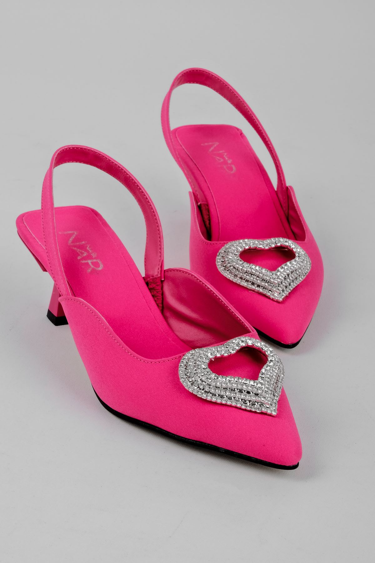 Danny Kadın Kalp Taşlı Topuklu Ayakkabı-Pembe