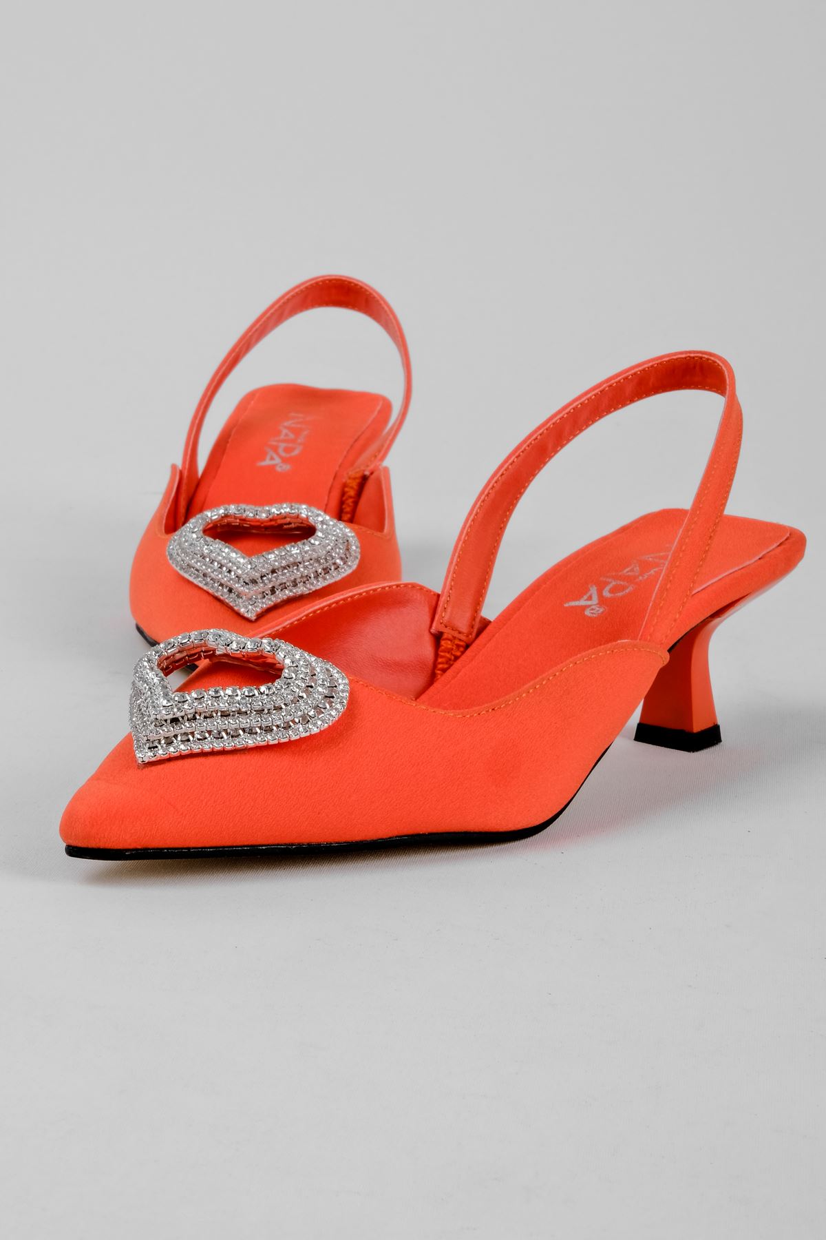 Danny Kadın Kalp Taşlı Topuklu Ayakkabı-turuncu
