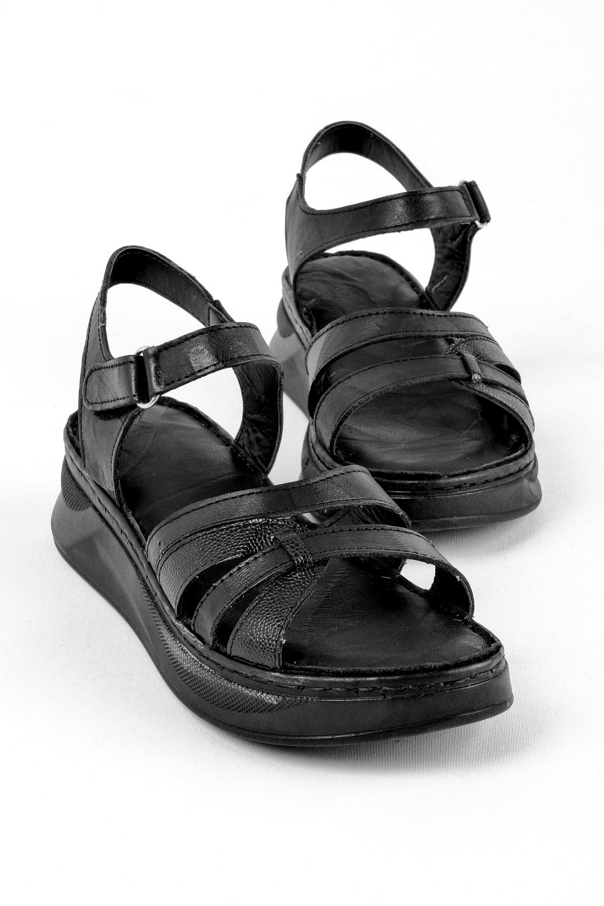 Catalina Kadın Bilekten Bağlamalı Sandalet Şerit Detaylı-siyah