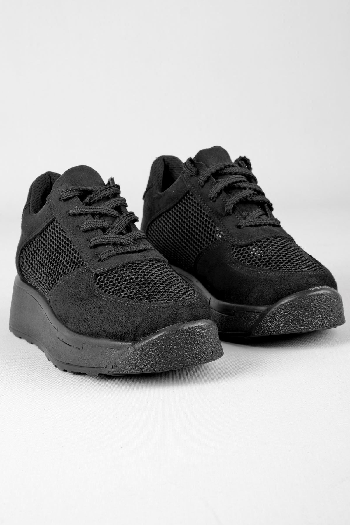 Comfort Kadın Spor Ayakkabı File Detaylı-siyah