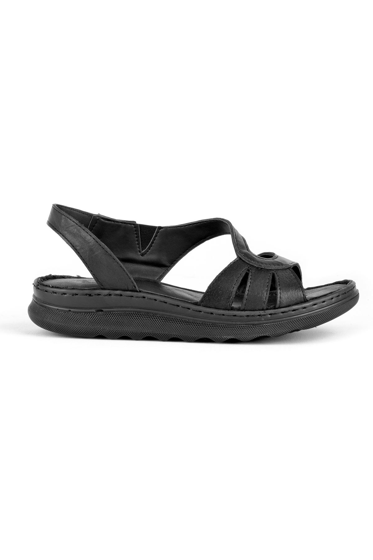 Brice Kadın Hakiki Deri Oval bantlı Sandalet-siyah