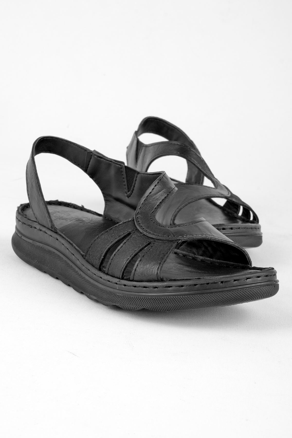 Brice Kadın Hakiki Deri Oval bantlı Sandalet-siyah
