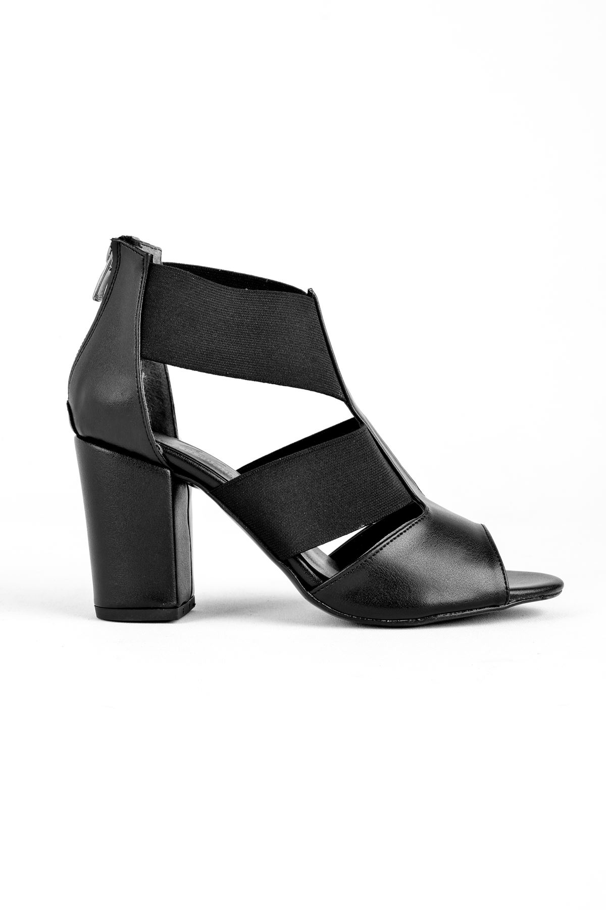 Shir Kadın Topuklu Ayakkabı Lastik Detaylı-siyah