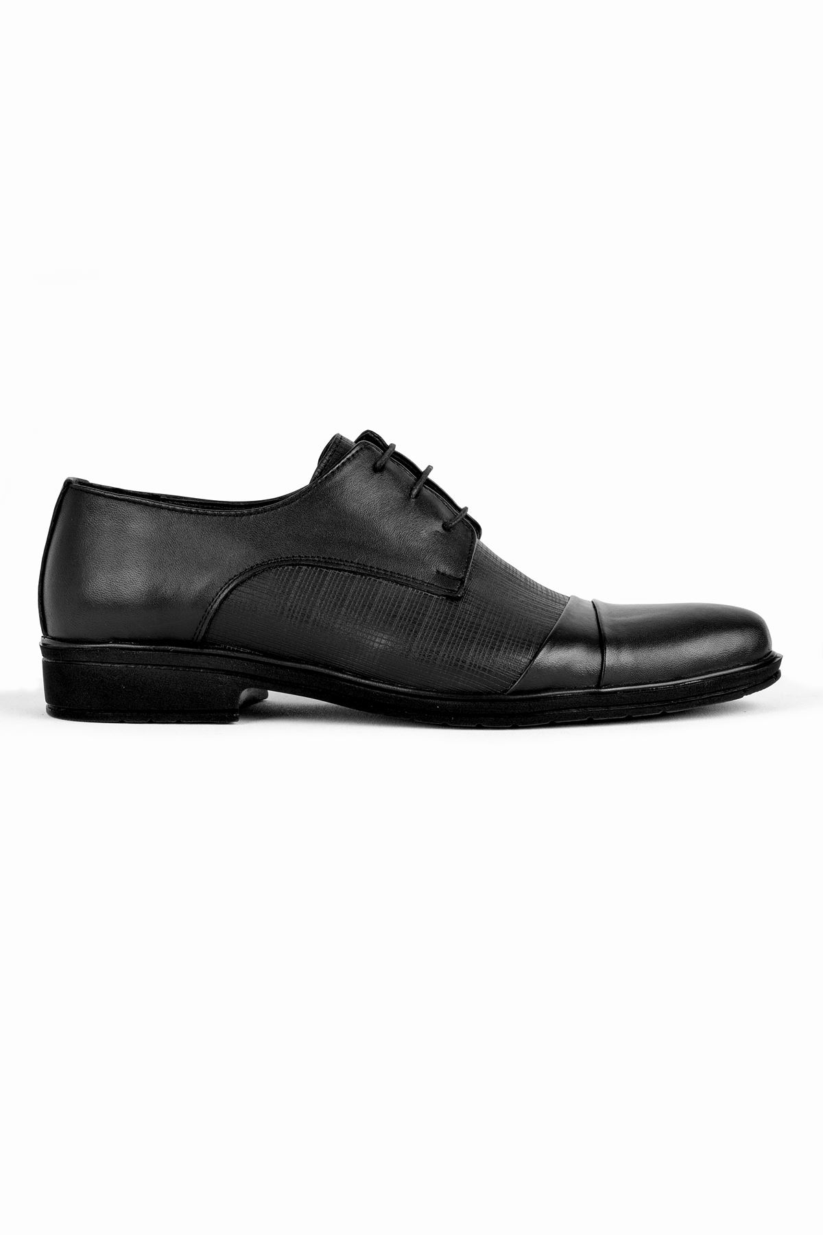 Ellie Erkek Hakiki Deri Ön Kısmı Parça Detaylı Klasik Ayakkabı-siyah