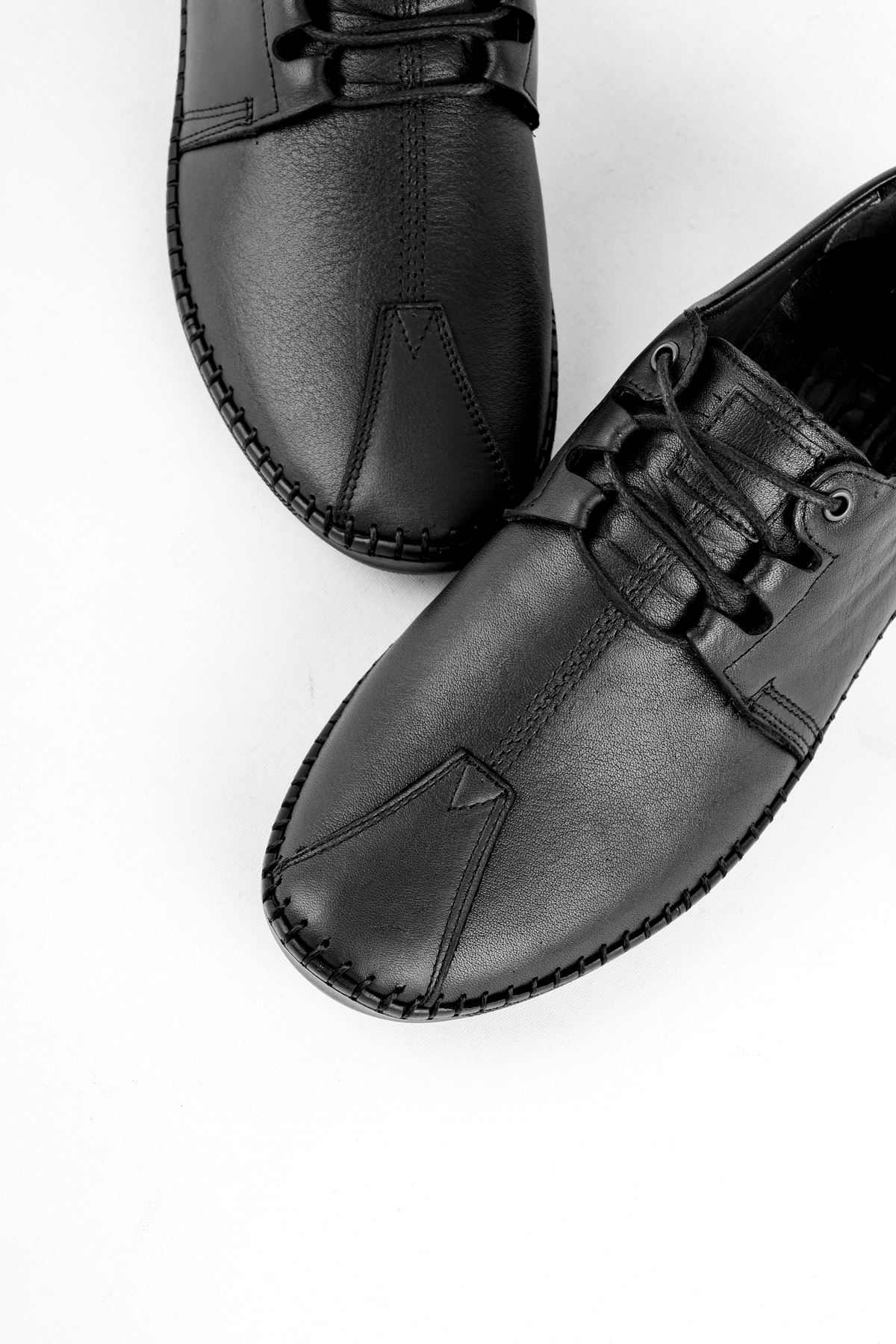 Maddox Erkek Hakiki Deri Bağcıklı Dikiş Detaylı Klasik Ayakkabı-siyah