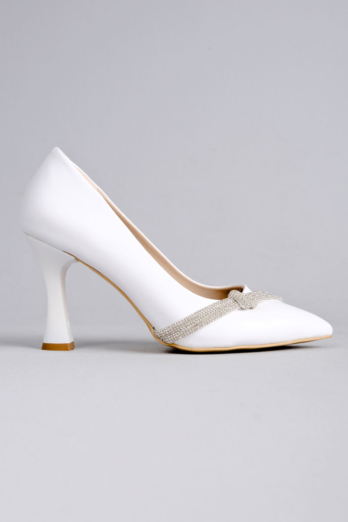 Lavender Kadın Topuklu Ayakkabı Düğüm Taşlı-beyaz