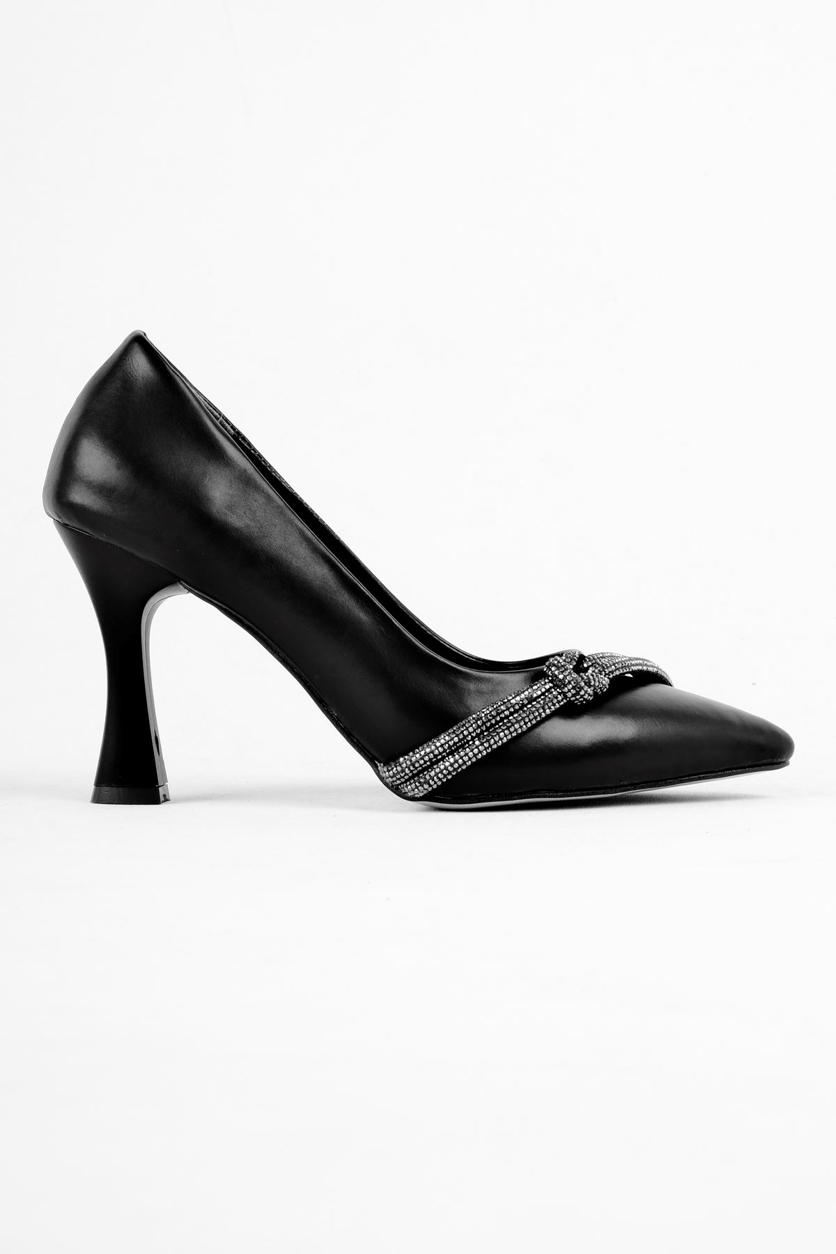 Lavender Kadın Topuklu Ayakkabı Düğüm Taşlı-siyah