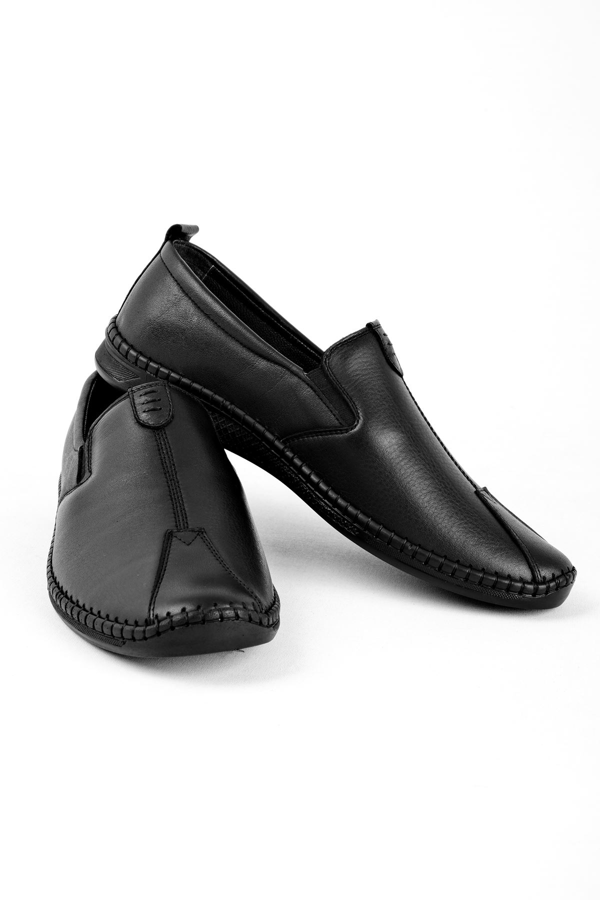 David Erkek Hakiki Deri Ayakkabı Dikiş Detaylı-siyah