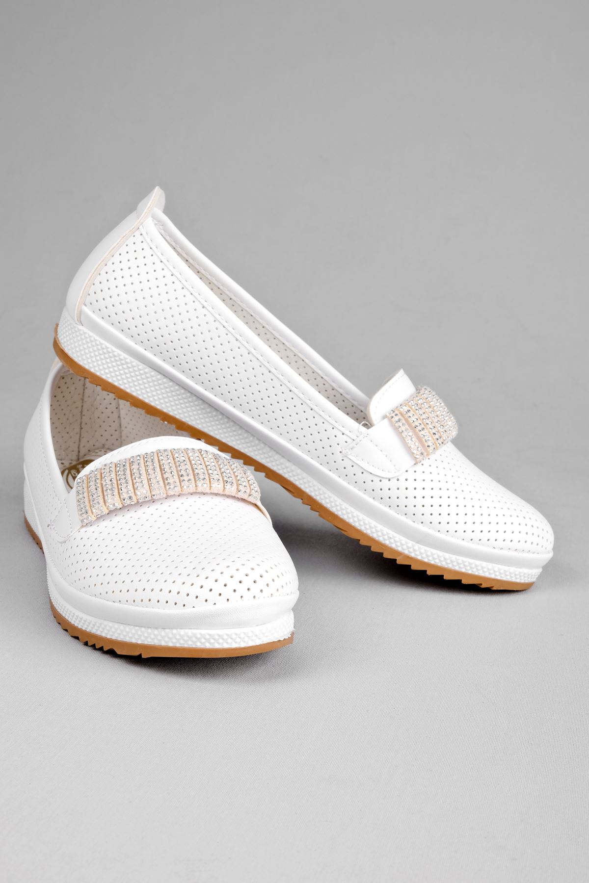 Morgan Kadın Günlük Ayakkabı Taşlı-Delikli-beyaz