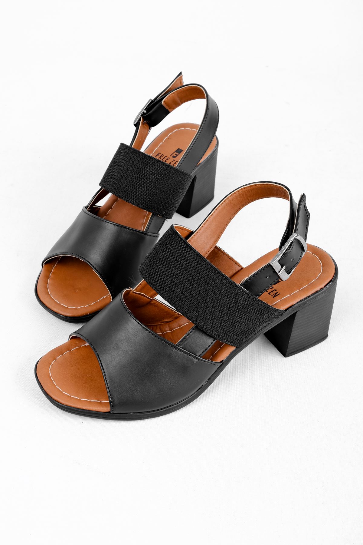 New Kadın Topuklu Ayakkabı Lastik detaylı-siyah