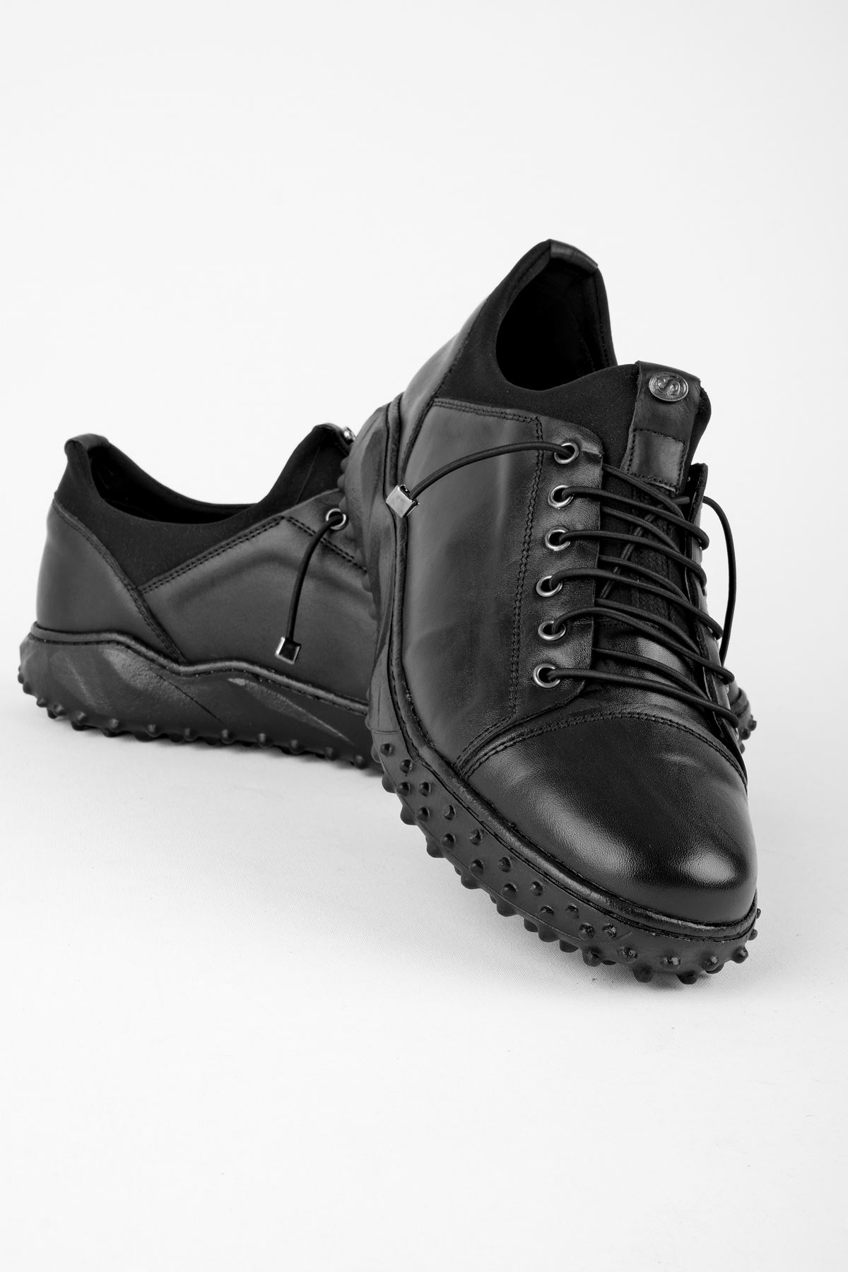 Karmen Erkek Hakiki Deri Lastik Detaylı Günlük Ayakkabı-siyah