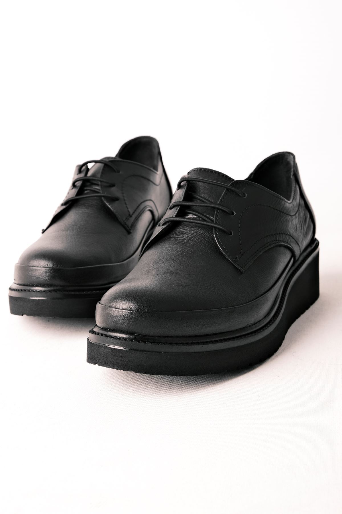 Norio Kadın Hakiki Deri Dikiş Detaylı Bağcıklı Günlük Ayakkabı-siyah