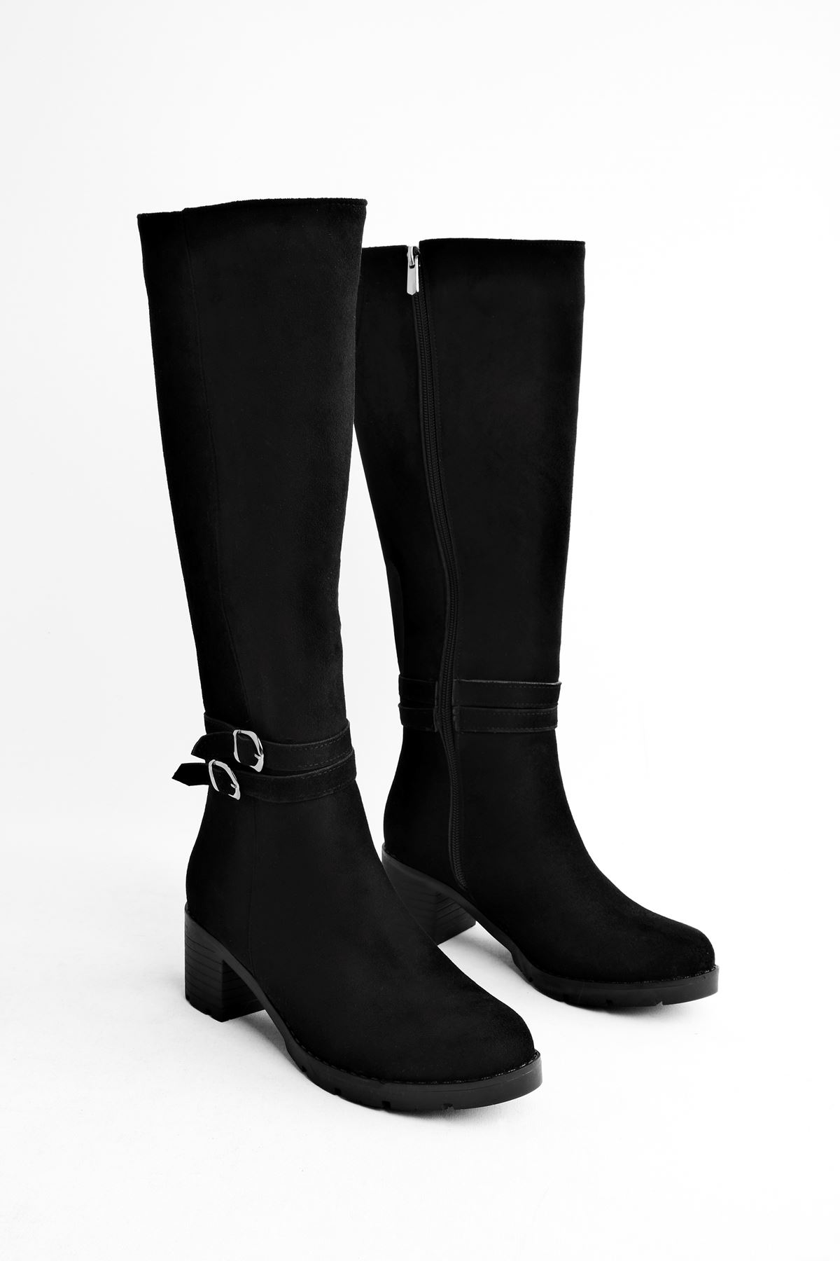 Bloom Kadın Topuklu Çizme İki Kemer Detaylı-S.Siyah