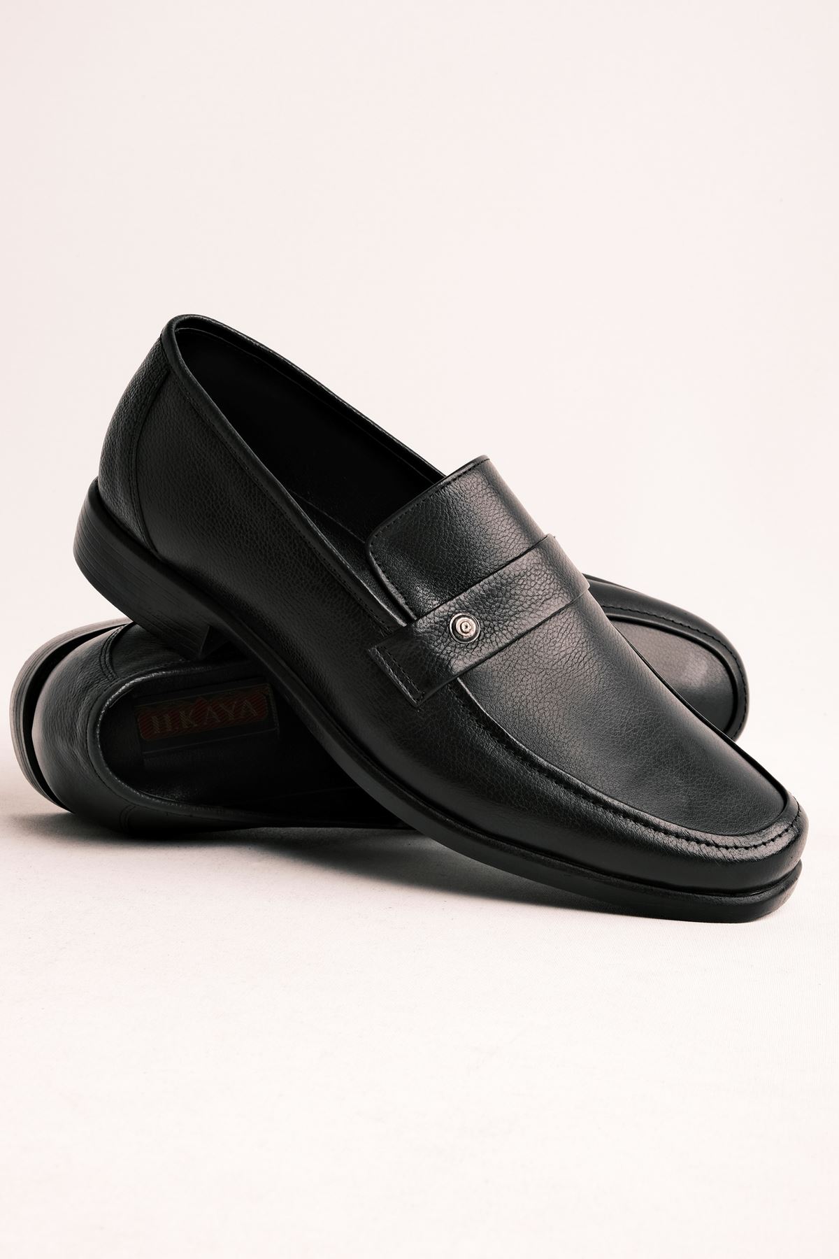 Matthew Erkek Hakiki Deri Klasik Ayakkabı Metal detay-siyah