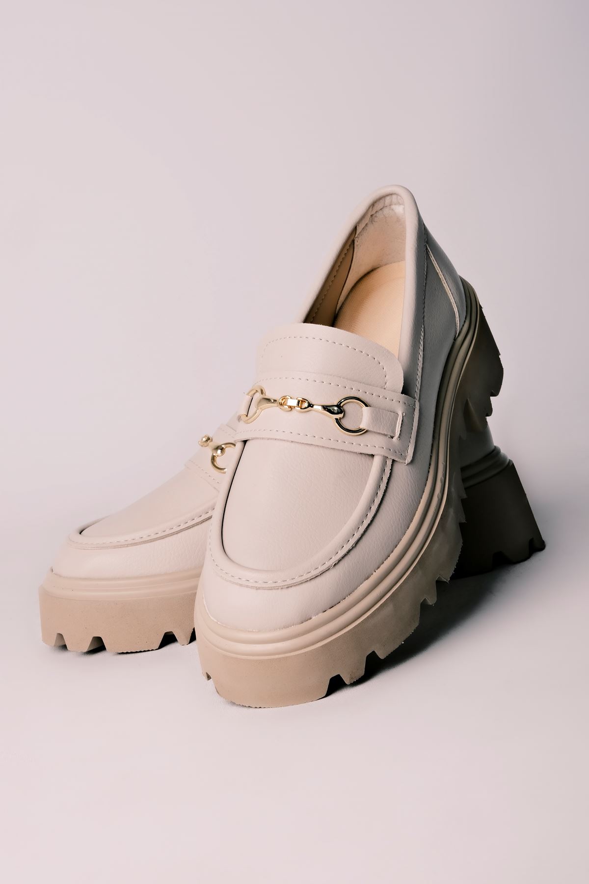 Jennifer Kadın Oxford Ayakkabı metal detaylı-Krem