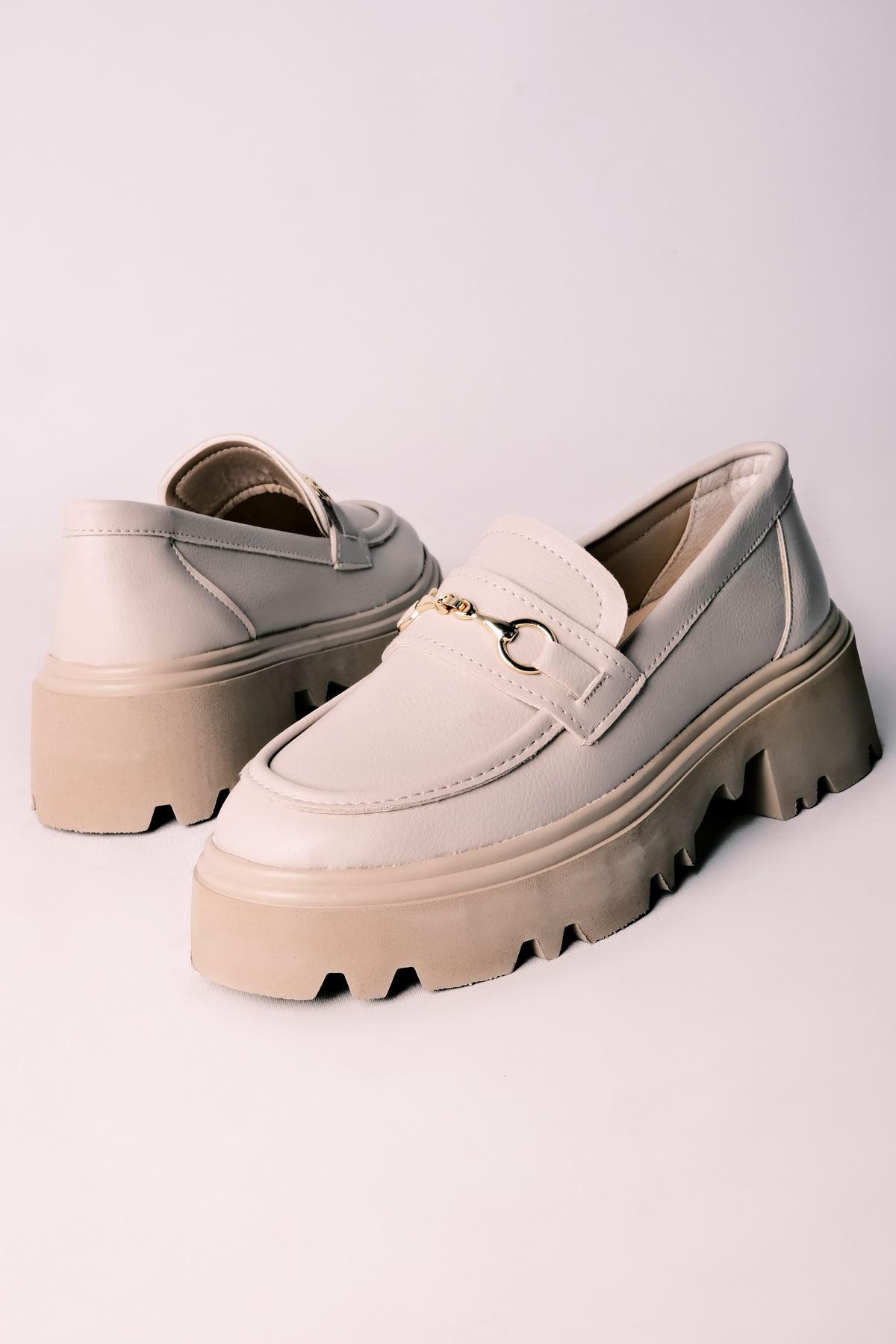 Jennifer Kadın Oxford Ayakkabı metal detaylı-Krem