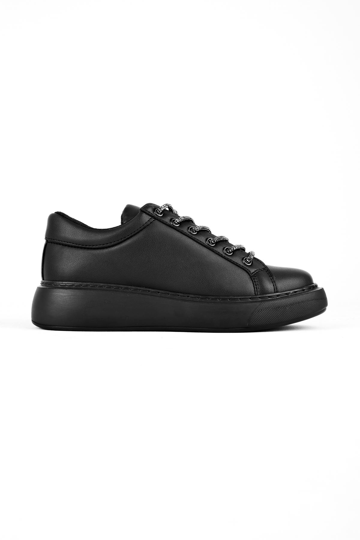 Jamper Kadın Bağcıkları Taşlı Spor Ayakkabı-siyah