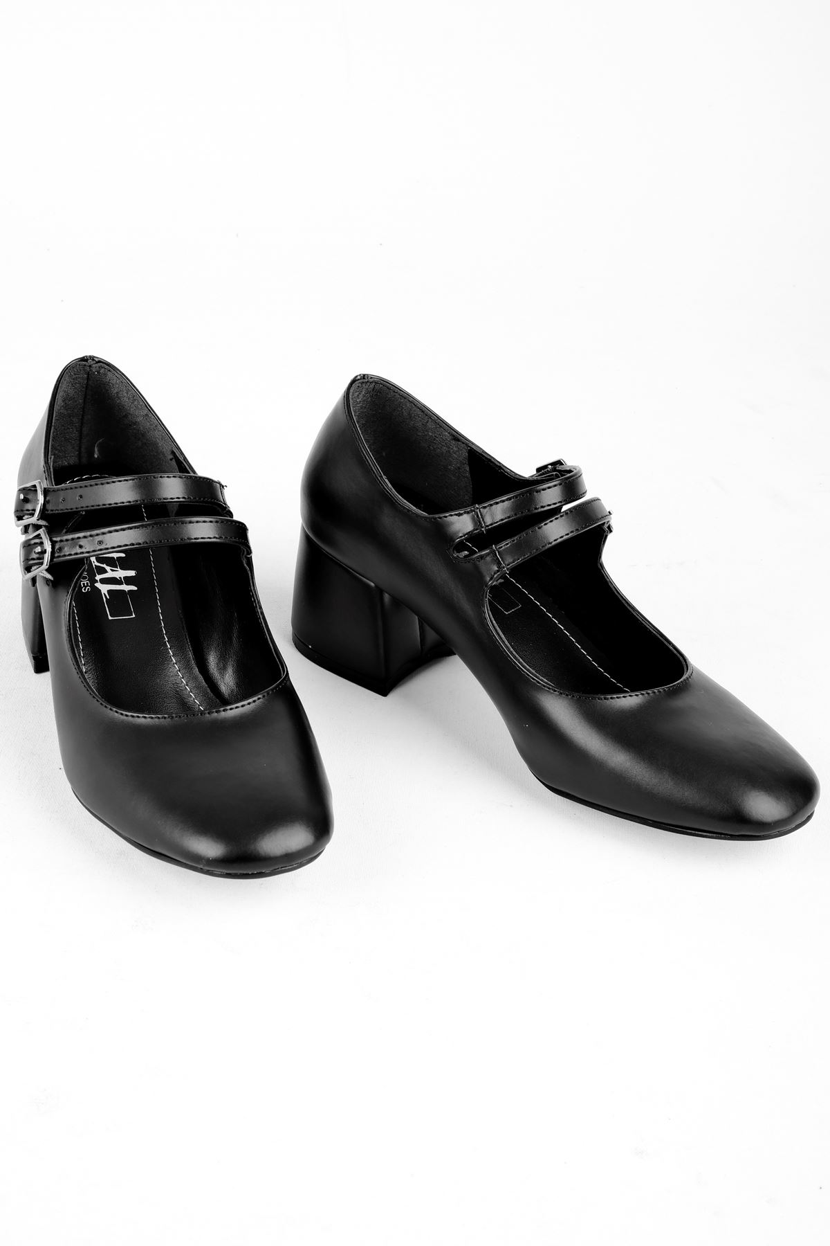 Joanne Kadın Topuklu Ayakkabı İki Tokalı Vintage-siyah
