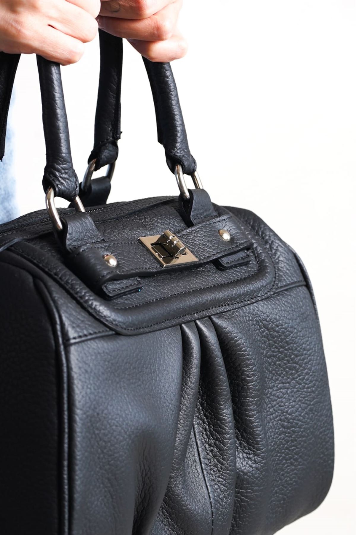 Kadın Hakiki Deri El Çanatsı Bavul Model-siyah