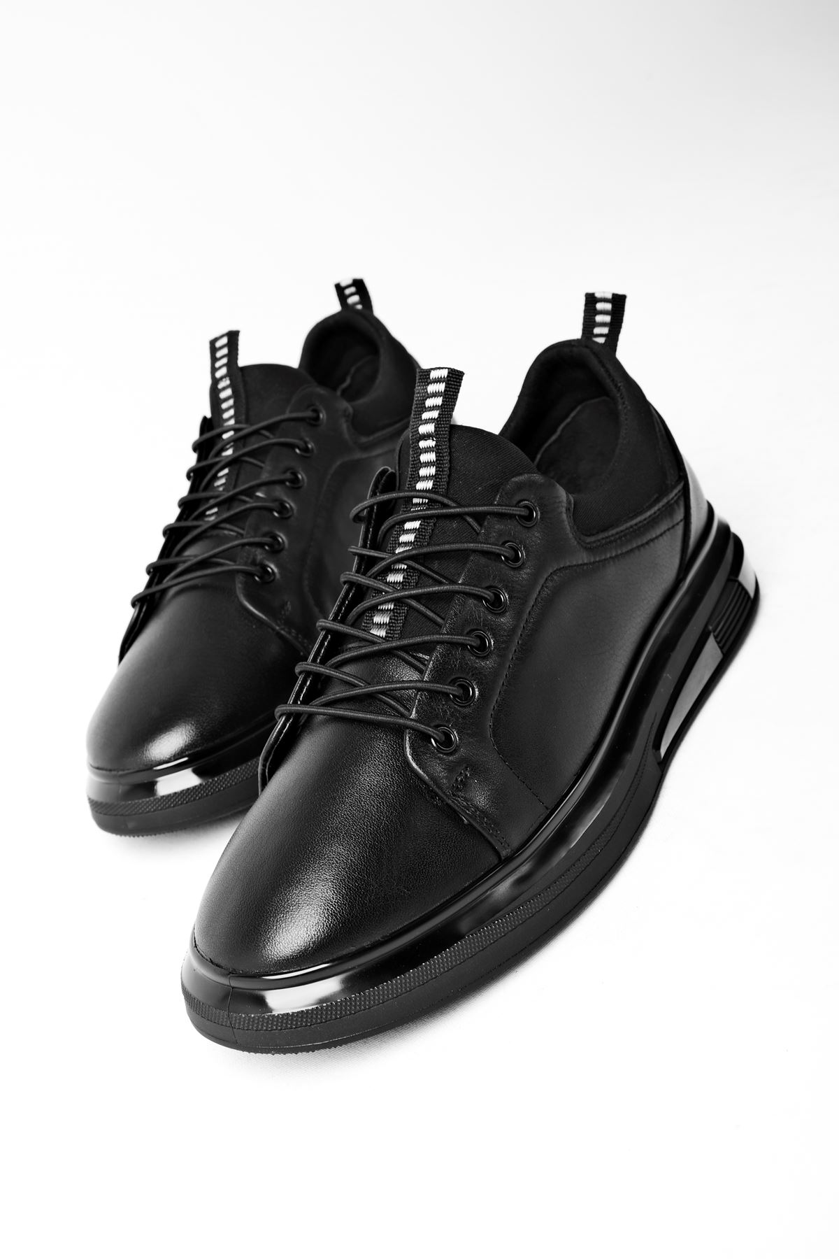 Shay Hakiki Deri Erkek Bağcıklı Günlük Ayakkabı-siyah