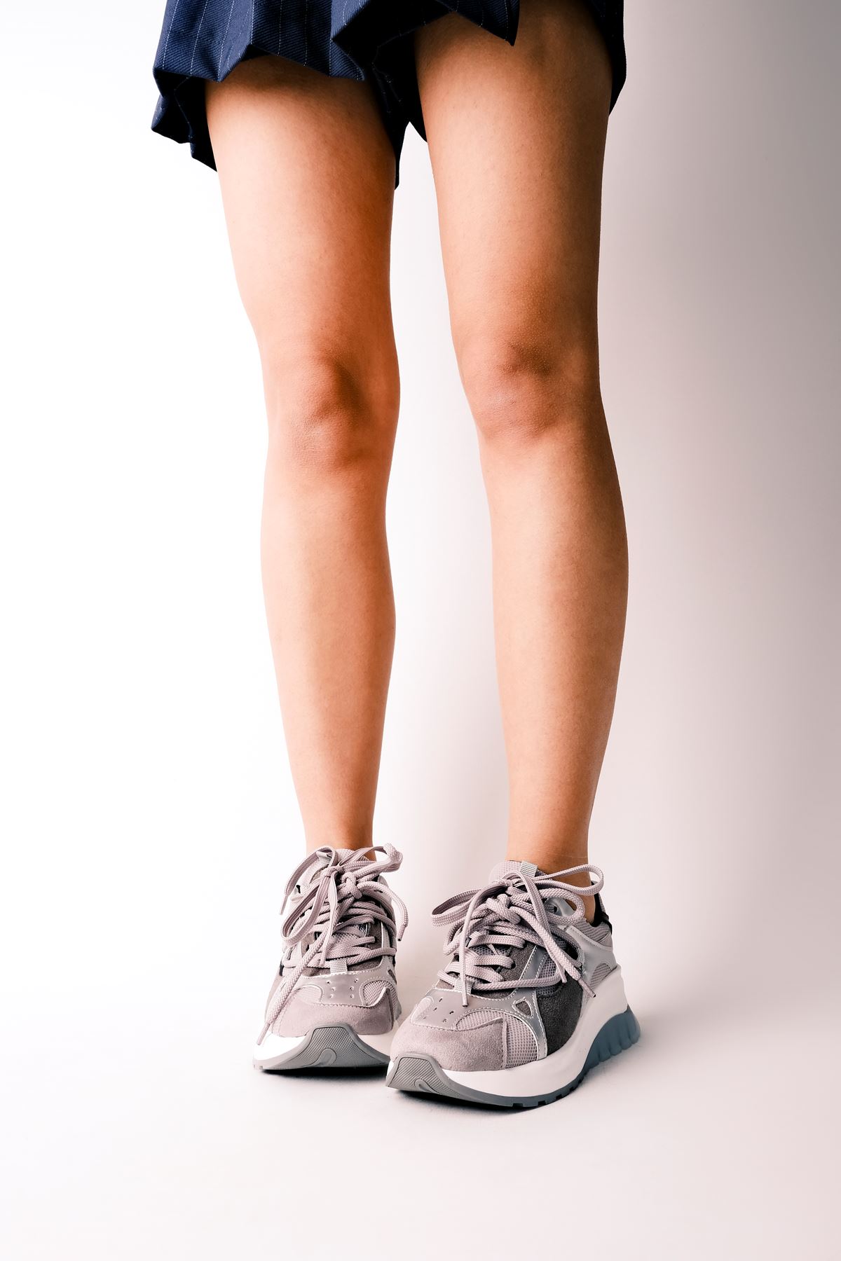 Cooke Kadın Çift Bağcık Detaylı Spor Ayakkabı-Gri