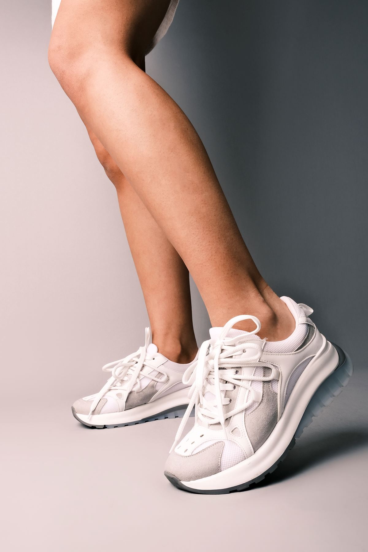 Cooke Kadın Çift Bağcık Detaylı Spor Ayakkabı-beyaz