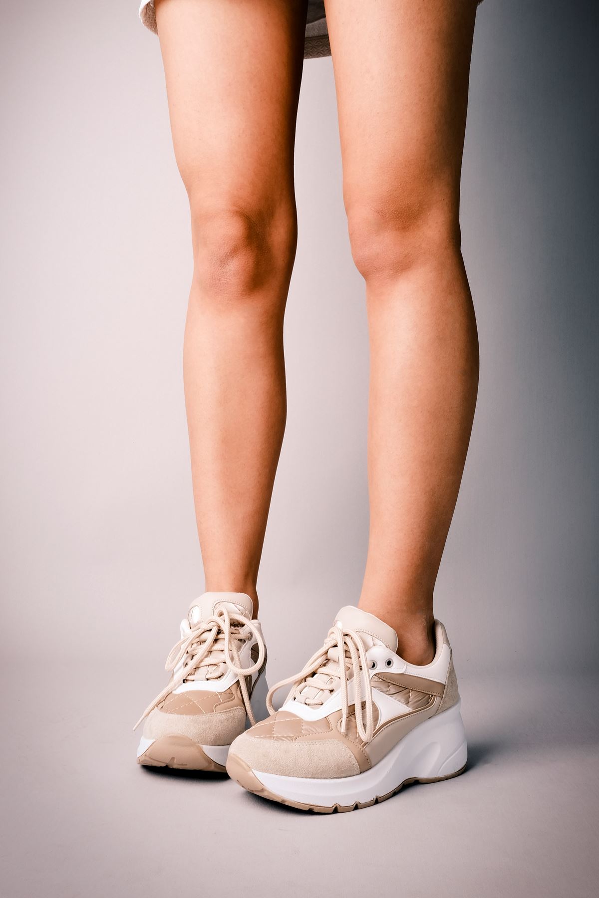 Penny Yüksek Taban Dikiş Detaylı Kadın Spor Ayakkabı-Krem