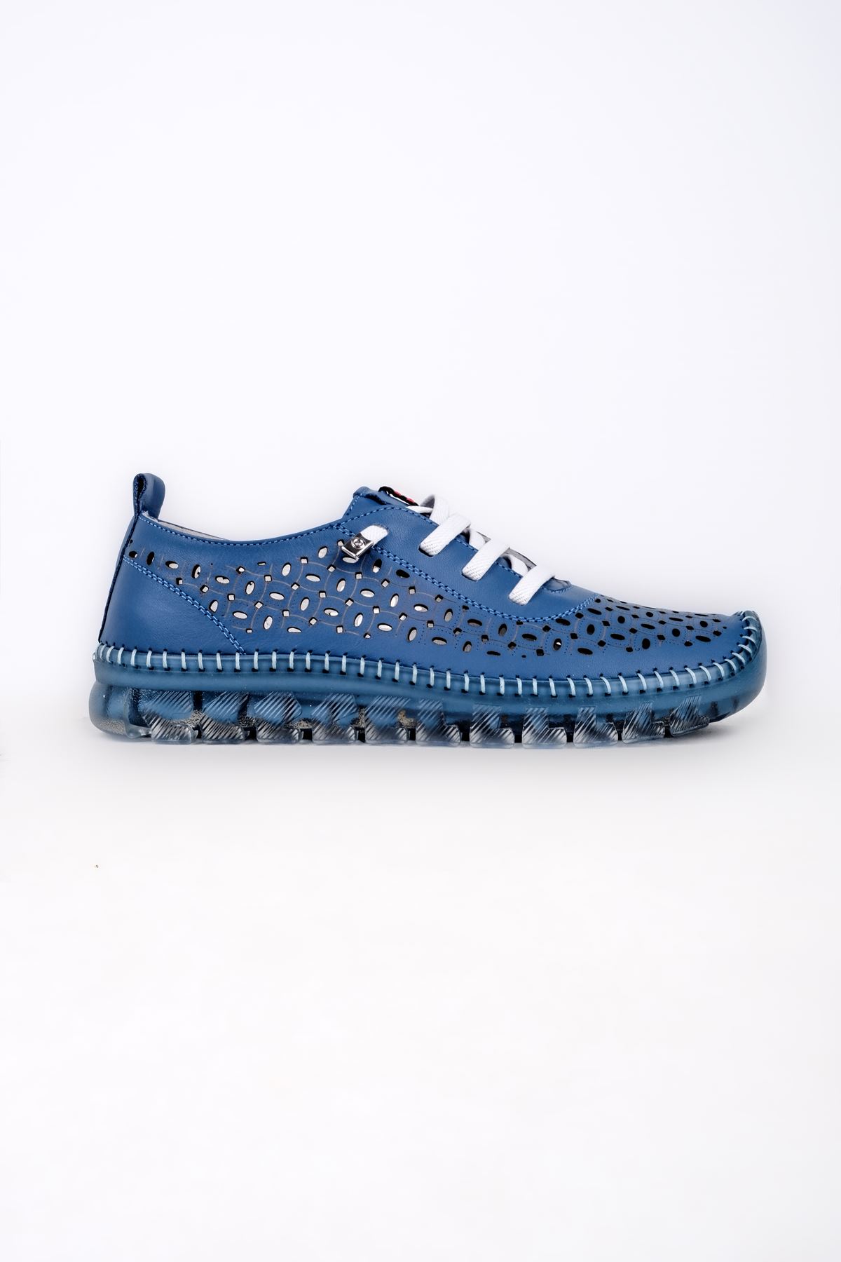 Woody Delikli Hakiki Deri Kadın Günlük Ayakkabı-Mavi