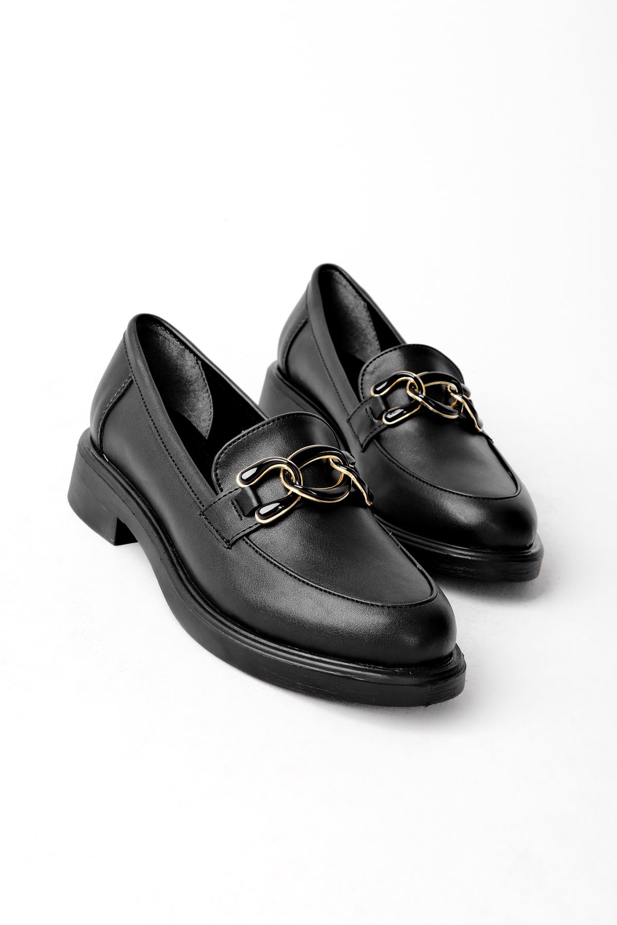 Ponte Yuvarlak Metal Oxford Kadın Ayakkabı-siyah