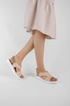 Silver Hakiki Deri Kadın Sandalet Kenarı Açık Memory Taban-Krem