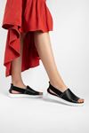 Pollen Hakiki Deri Kadın Sandalet Düz Model-siyah