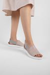 Pollen Hakiki Deri Kadın Sandalet Düz Model-Gri