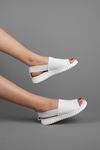 Pollen Hakiki Deri Kadın Sandalet Düz Model-beyaz