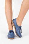 Punco Kadın Hakiki Deri Günlük Ayakkabı Dikiş Detaylı-Mavi