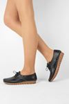 Punco Kadın Hakiki Deri Günlük Ayakkabı Dikiş Detaylı-siyah