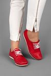 Nova Hakiki Deri Kadın Ayakkabı Dikiş Detaylı-Kırmızı