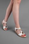 Deva Kadın Dolgu Topuk Sandalet  Taşlı-beyaz